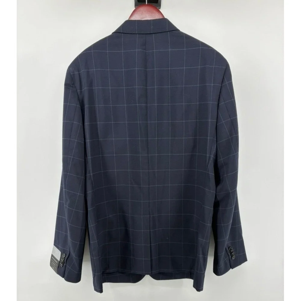 Banana Republic BR+ Performance Wool Blazer Navy Windowpane 44L Standard Fit